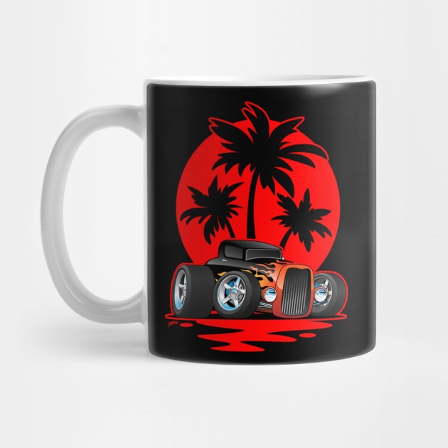 Classic 30s Style Hot Rod Car at Sunset with Palm Trees by hobrath